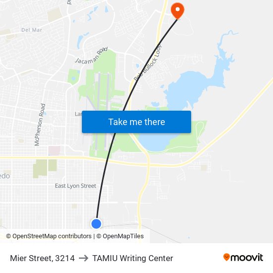Mier Street, 3214 to TAMIU Writing Center map