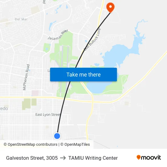 Galveston Street, 3005 to TAMIU Writing Center map