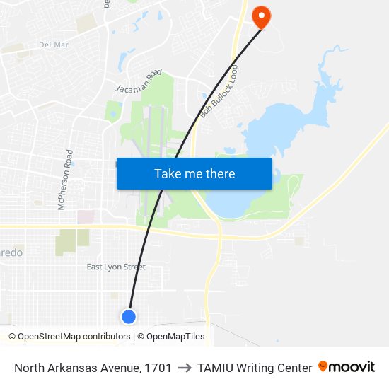 North Arkansas Avenue, 1701 to TAMIU Writing Center map