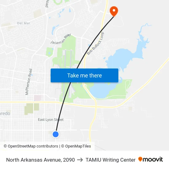 North Arkansas Avenue, 2090 to TAMIU Writing Center map
