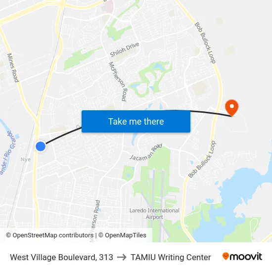 West Village Boulevard, 313 to TAMIU Writing Center map