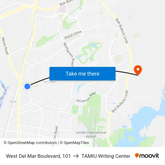 West Del Mar Boulevard, 101 to TAMIU Writing Center map