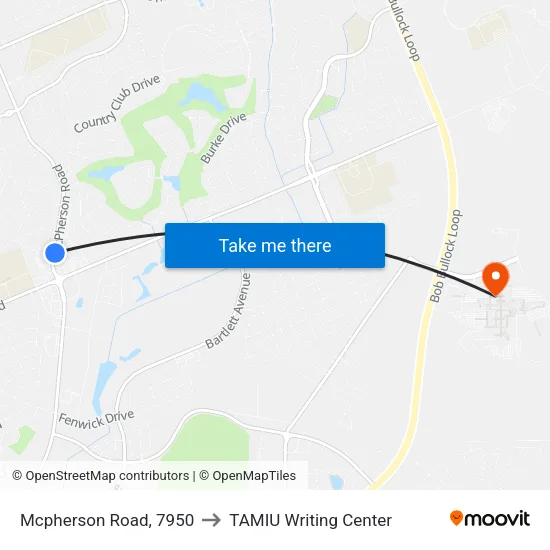Mcpherson Road, 7950 to TAMIU Writing Center map
