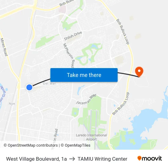 West Village Boulevard, 1a to TAMIU Writing Center map