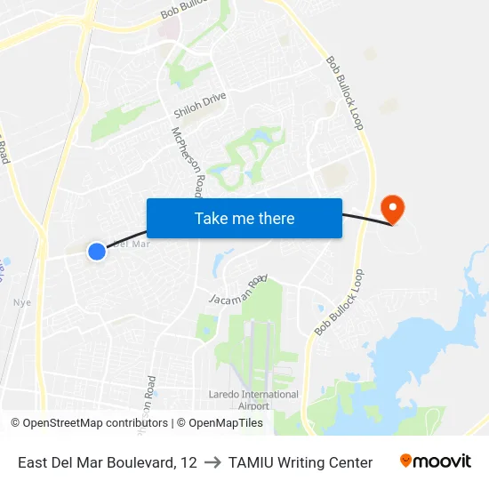 East Del Mar Boulevard, 12 to TAMIU Writing Center map