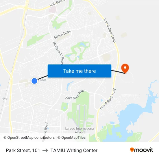 Park Street, 101 to TAMIU Writing Center map