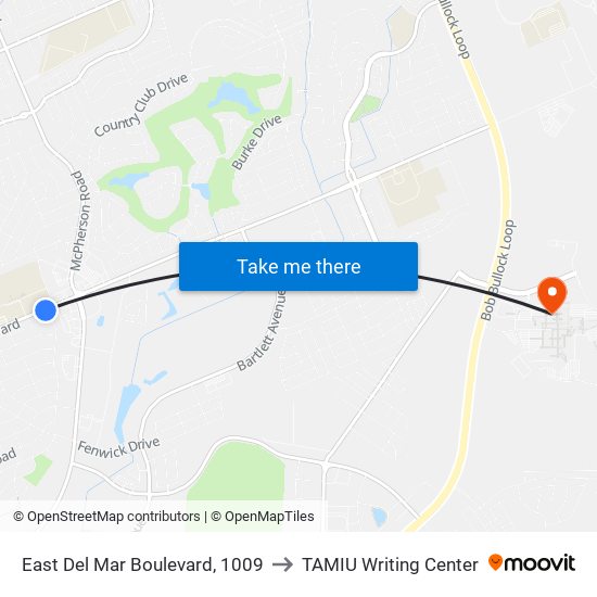 East Del Mar Boulevard, 1009 to TAMIU Writing Center map