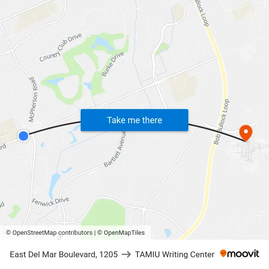 East Del Mar Boulevard, 1205 to TAMIU Writing Center map