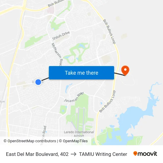 East Del Mar Boulevard, 402 to TAMIU Writing Center map