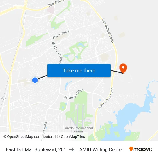 East Del Mar Boulevard, 201 to TAMIU Writing Center map
