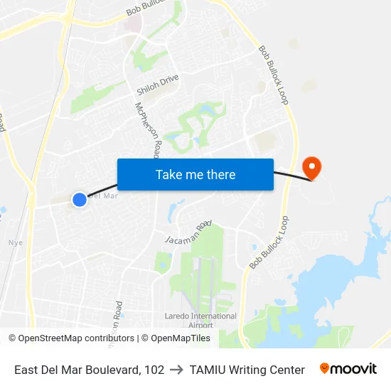East Del Mar Boulevard, 102 to TAMIU Writing Center map