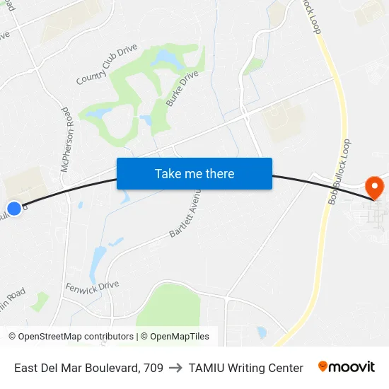 East Del Mar Boulevard, 709 to TAMIU Writing Center map