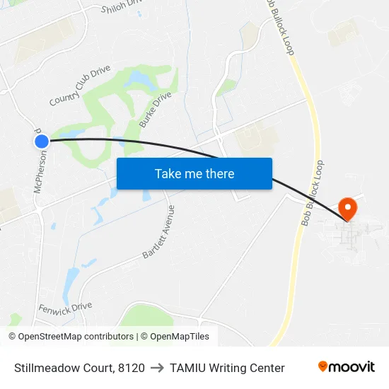 Stillmeadow Court, 8120 to TAMIU Writing Center map