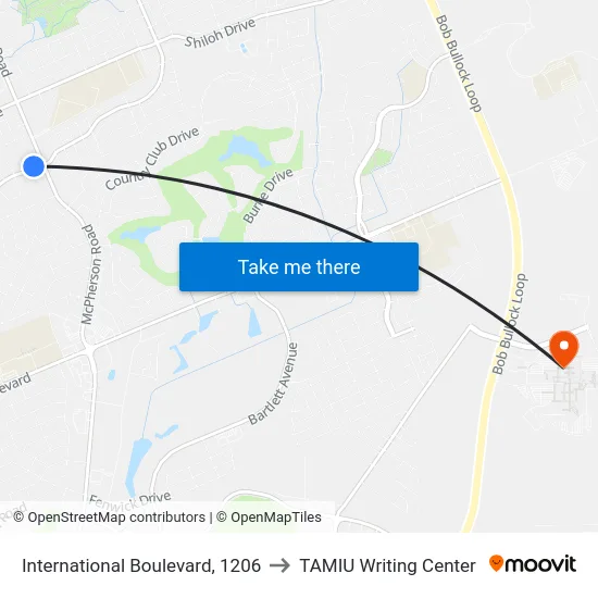 International Boulevard, 1206 to TAMIU Writing Center map