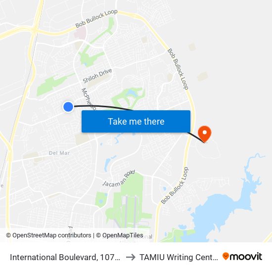 International Boulevard, 10708 to TAMIU Writing Center map
