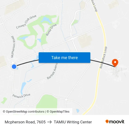 Mcpherson Road, 7605 to TAMIU Writing Center map