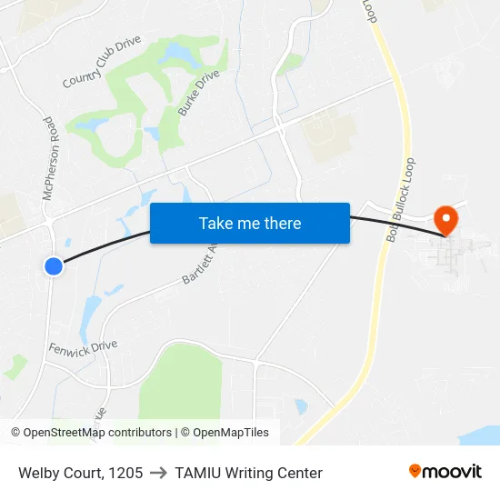 Welby Court, 1205 to TAMIU Writing Center map