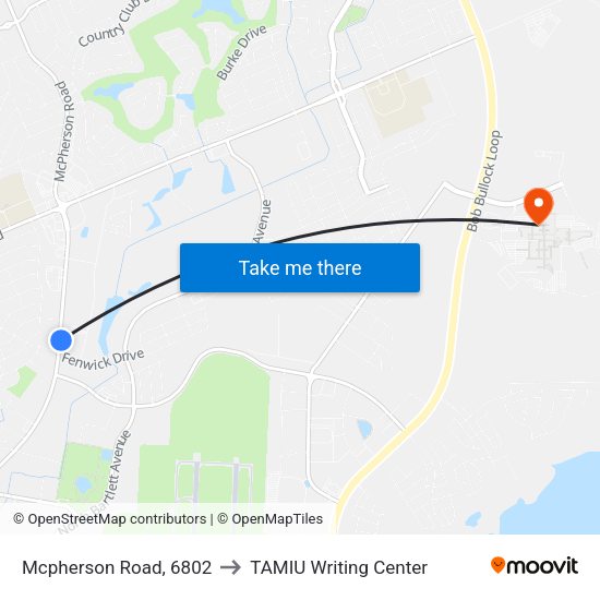Mcpherson Road, 6802 to TAMIU Writing Center map
