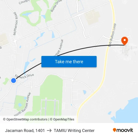 Jacaman Road, 1401 to TAMIU Writing Center map