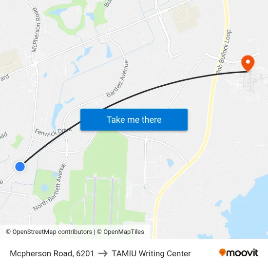 Mcpherson Road, 6201 to TAMIU Writing Center map