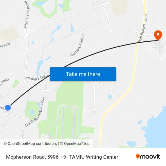 Mcpherson Road, 5996 to TAMIU Writing Center map