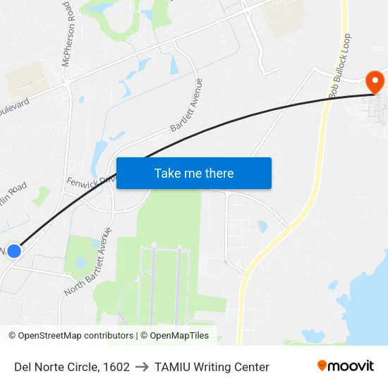 Del Norte Circle, 1602 to TAMIU Writing Center map