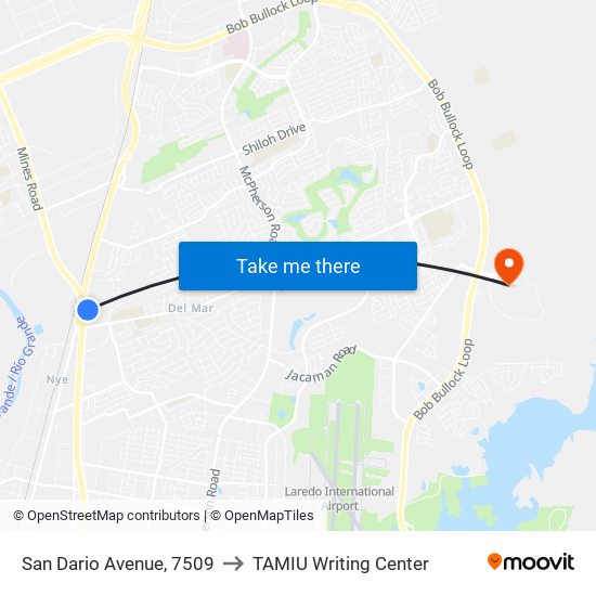 San Dario Avenue, 7509 to TAMIU Writing Center map