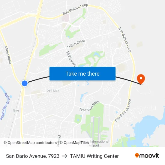 San Dario Avenue, 7923 to TAMIU Writing Center map
