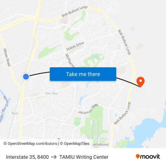 Interstate 35, 8400 to TAMIU Writing Center map