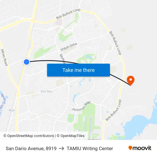 San Dario Avenue, 8919 to TAMIU Writing Center map