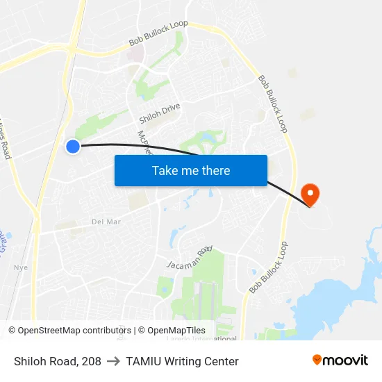 Shiloh Road, 208 to TAMIU Writing Center map
