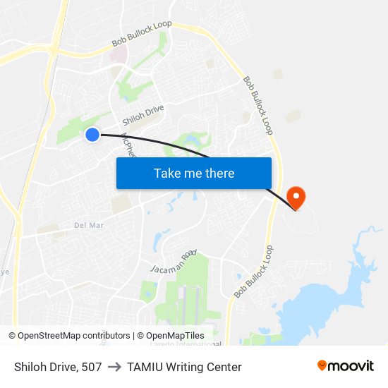 Shiloh Drive, 507 to TAMIU Writing Center map