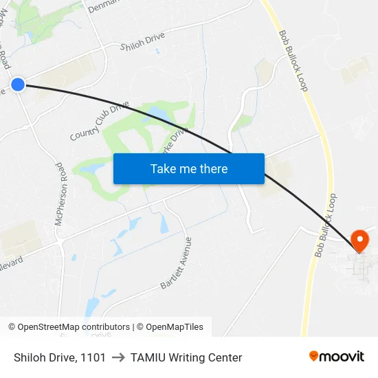 Shiloh Drive, 1101 to TAMIU Writing Center map