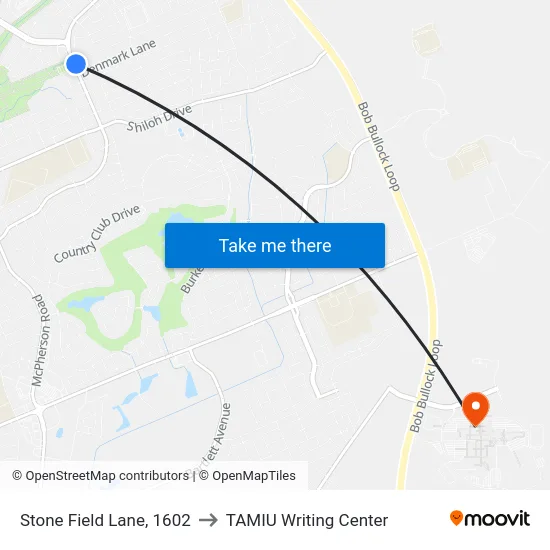 Stone Field Lane, 1602 to TAMIU Writing Center map