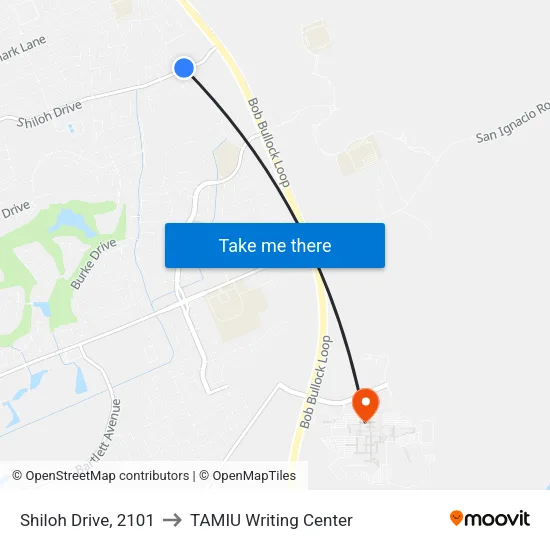 Shiloh Drive, 2101 to TAMIU Writing Center map
