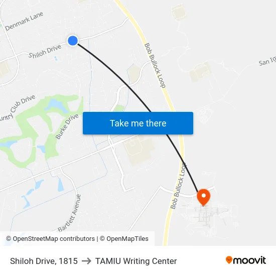 Shiloh Drive, 1815 to TAMIU Writing Center map