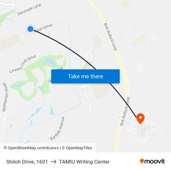 Shiloh Drive, 1601 to TAMIU Writing Center map