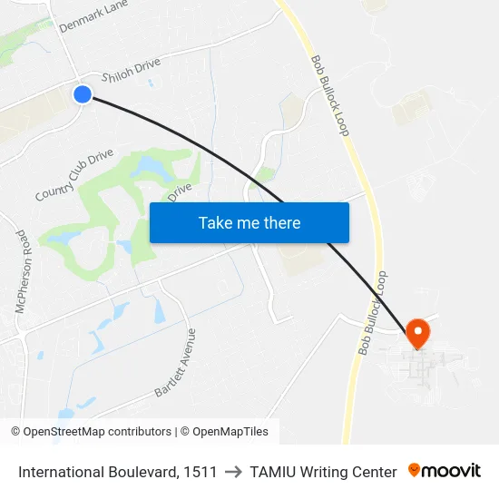International Boulevard, 1511 to TAMIU Writing Center map