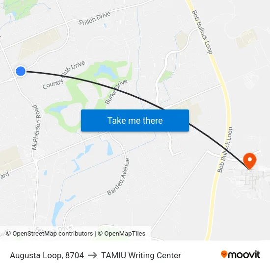 Augusta Loop, 8704 to TAMIU Writing Center map