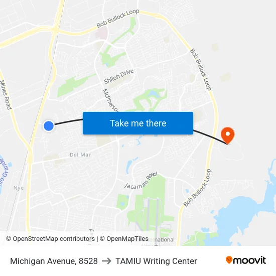 Michigan Avenue, 8528 to TAMIU Writing Center map