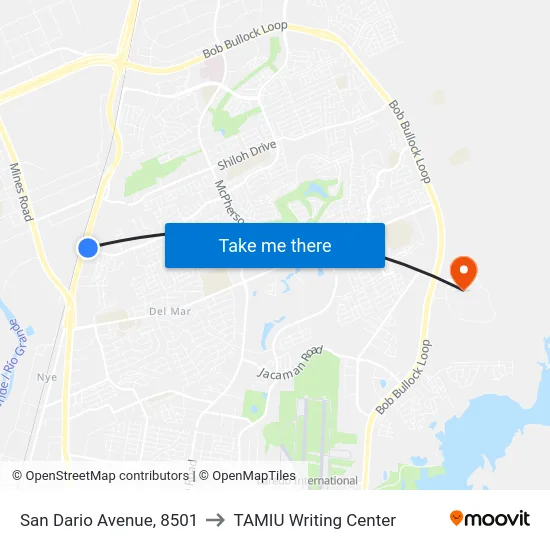 San Dario Avenue, 8501 to TAMIU Writing Center map