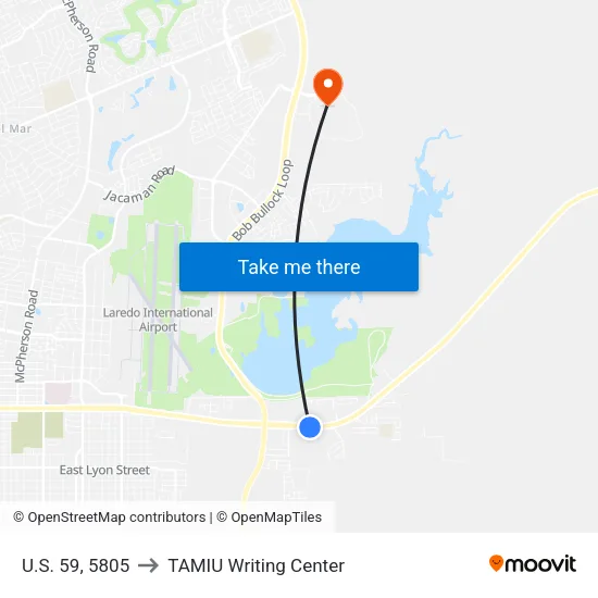 U.S. 59, 5805 to TAMIU Writing Center map