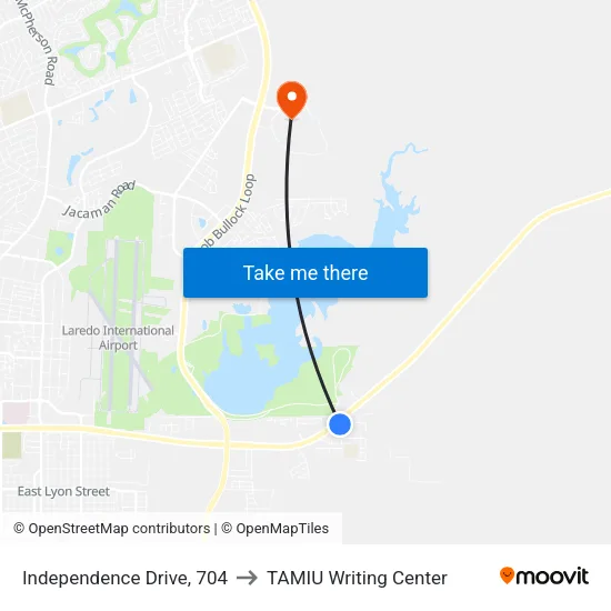 Independence Drive, 704 to TAMIU Writing Center map
