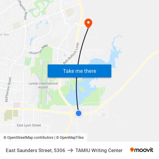 East Saunders Street, 5306 to TAMIU Writing Center map