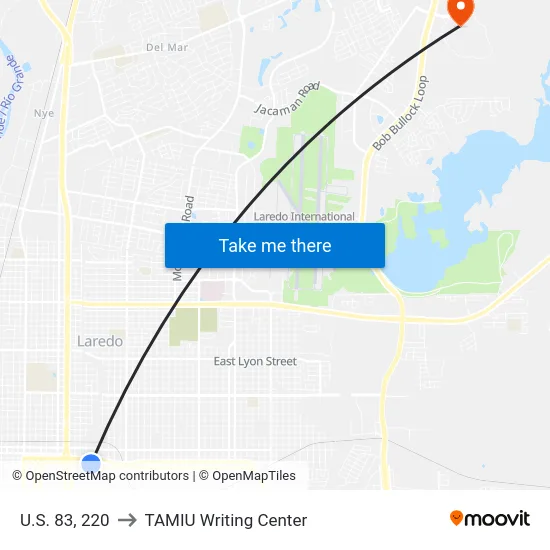 U.S. 83, 220 to TAMIU Writing Center map