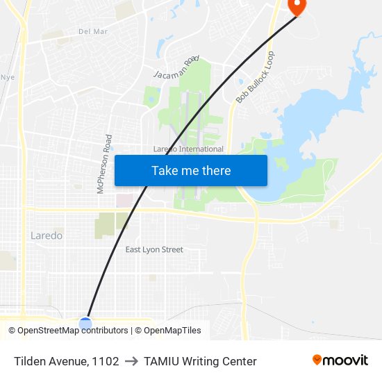 Tilden Avenue, 1102 to TAMIU Writing Center map