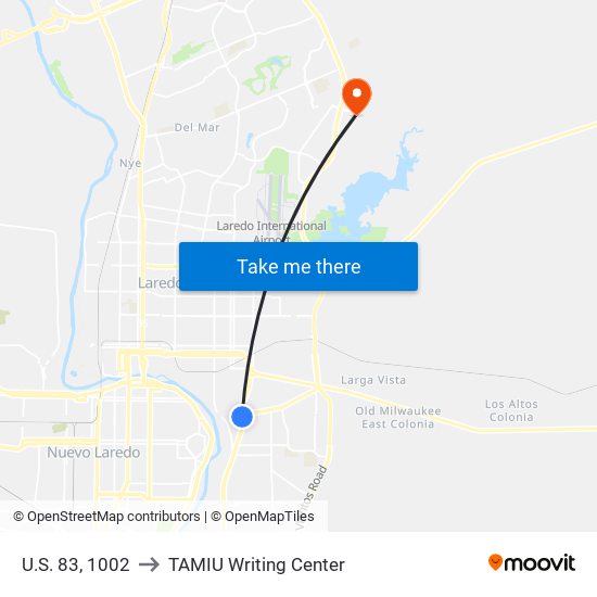U.S. 83, 1002 to TAMIU Writing Center map