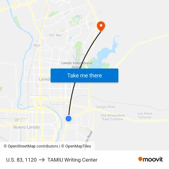 U.S. 83, 1120 to TAMIU Writing Center map