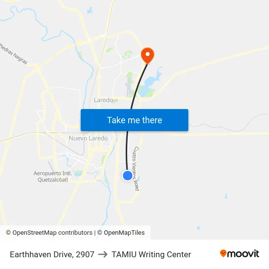 Earthhaven Drive, 2907 to TAMIU Writing Center map