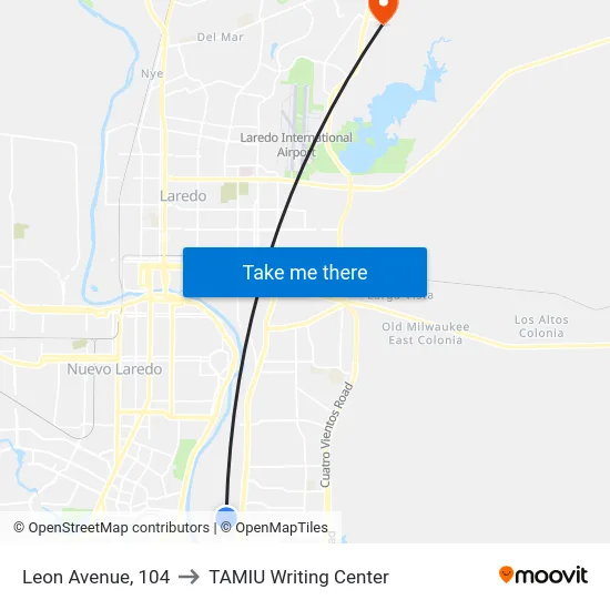 Leon Avenue, 104 to TAMIU Writing Center map